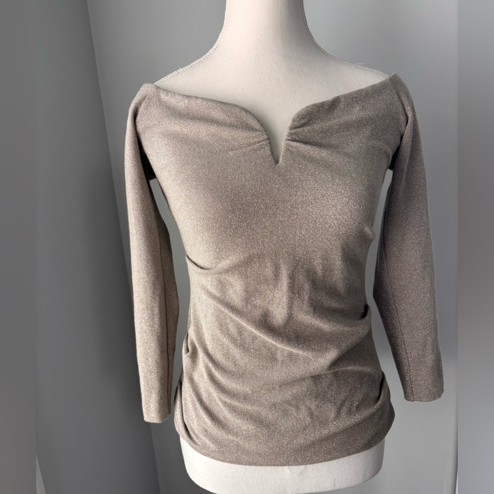 Nicole Miller Atelier Metallic Off-Shoulder Top with Zipper